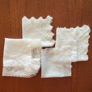 Set of 4 lace-edged vintage handkerchiefs